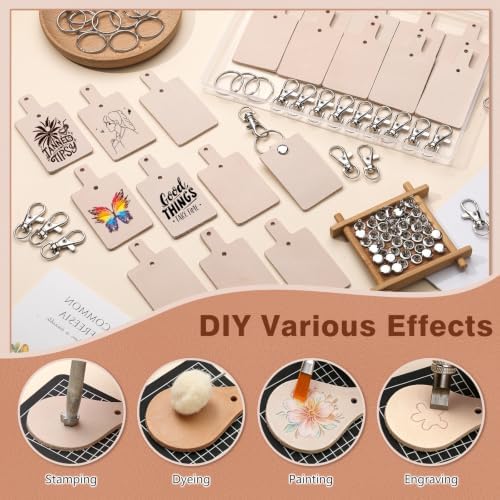 20Pcs Leather Keychain Making Kit, Keychains Blanks with Key Ring, Rivets