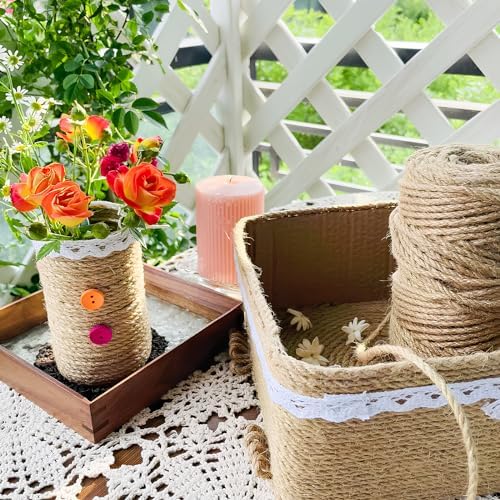 XSEINO 2400 Feet Natural Jute Twine Strong Garden Twine Rope for Arts Crafts Gift Wrapping Gardening Tomato Climbing Plant Tie Floristry Packing Decor