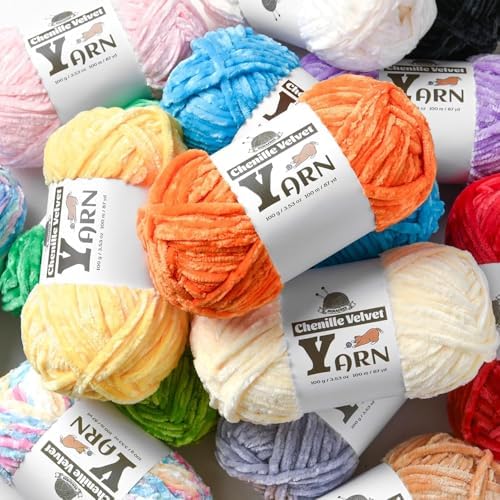 Chenille Crochet Greenish Yellow Yarn 1 Pack