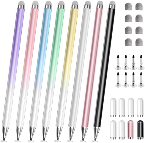 Stylus Pen for Touchscreen, 2 in 1 Stylists Pens Compatible with All Touch Screens Devices, Tablets, iPhone, iPad, Android, Computer, Laptop, Fine Disc Tip Drawing Styluses [8 Pack]
