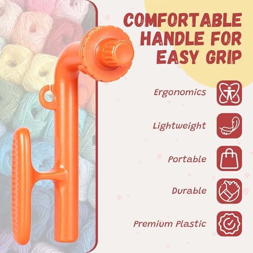 Crochet Tension Tool for Beginners, Crochet Holder Comes with a 3.25mm Crochet Hook and 10 Crochet Markers, Manual, Comfort Handle for Left & Right Hander, Accessories Gift for Crocheters & Knitters