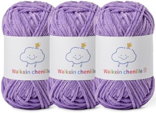 Skinny Chenille Yarn for Crocheting, 3 Pack of 1.75 oz/109 yds Amigurumi Yarn&Baby Yarn for Crocheting Soft, Fluffy Fingering Weight Velvet Yarn for DIY Crafts&Baby Blankets.(3 Purple)