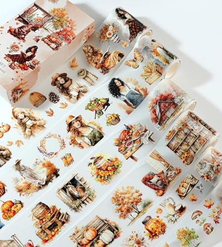 Fall PET Washi Tape Set for Journaling, Scrapbooking & Crafting. Cut & Use as Thanksgiving Harvest Decorative Stickers in Your Junk Journals, Crafts, or Planners