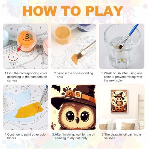 SENQAO Owl Paint by Numbers Kit for Adults Beginner, Halloween Adult Paint by Number Kits on Canvas, DIY Acrylic Oil Easy Painting by Numbers for Home Wall Decor 8X12 inch (Owl Pumpkin)