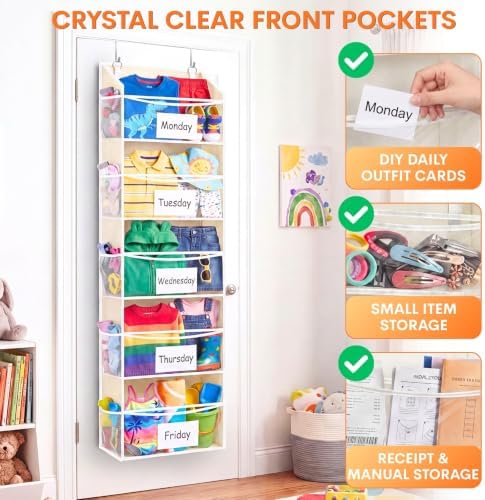 Ofiray-home 5Tiers Over Door Organizer, Weekly Clothes Organizer for Kids