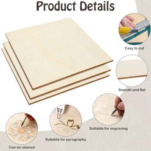 Blisstime 16PCS 6x6 Inch Wood Squares Unfinished Square Wood Pieces for Crafts,Painting, Writing, DIY Supplies, Engraving and Carving, Home Decorations (6x6 Inch 16Pcs)