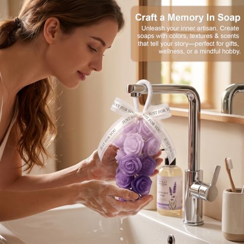 Silicone Rose Soap Mold Kit for DIY Soap Making, with Cotton Rope, Bow Ribbons, Reusable Soap Making Supplies for Crafts, Gifts & Beginners