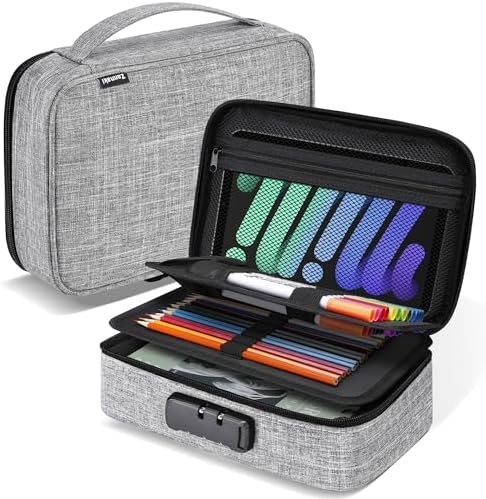 Zannaki Large Capacity Pencil Pouch Case with Lock, Pen Marker Stationery Bag Art Supply Storage Organizer Box for Bullet Journal Middle High School College Student Teen Girl Boy Women Adult, Grey