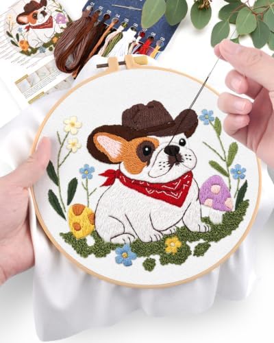 ERKOON Embroidery Kit for Beginners Adult French Bulldog Cross Stitch Set