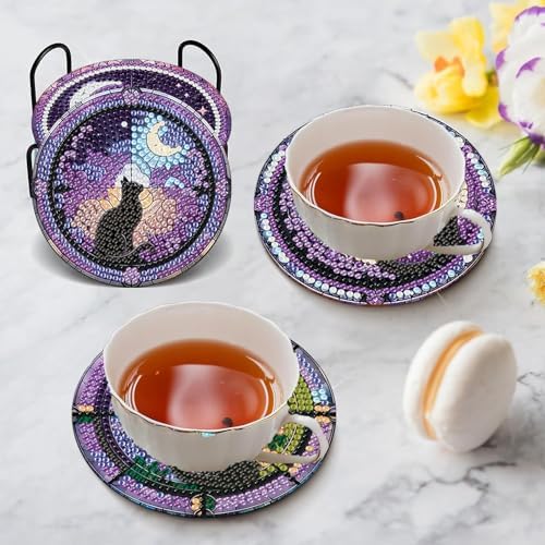 Diamond Art Coasters Kit, 6 Pieces Cat Diamond Painting Coasters Kit