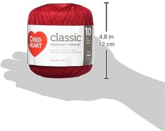 Red Heart Classic Size 10 Cotton Crochet Thread, Victory Red, Single