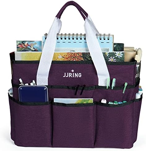 JJRING Craft Organizer Tote Bag Large Art Storage Caddy Deep Purple | With Multiple Pockets For Sewing, Scrapbooking, School, Medical, And Office Supplies