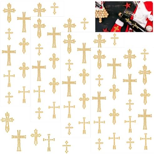 Epakh 84 Glitter Bling Rhinestone Sticker, Cross, Gold