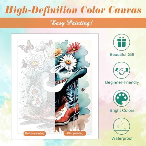 Cowboy Boots Paint by Numbers Kit for Adults, 16x20 inch, No Framed