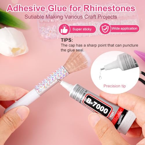 6000Pcs Resin Rhinestones for Crafting with 10ml B7000 Jewelry Glue, 1 Box Flatback Crystals Diamond (White AB) for Bedazzling Crafts DIY Nail Art Non Hotfix Gems for Clothing Shoes Tumblers