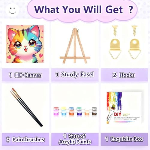 Gemozaic Cat Paint by Numbers Kit for Kids with Frame and Easel, 8 x 8 in