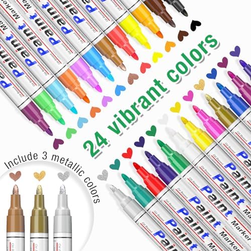 DAPAWIN Oil Based Paint Pen: Permanent Paint Marker, Quick-Dry, Waterproof Paint Set of 24 for Metal, Wood, Easter egg, Rock Painting, Glass, Fabric, Ceramic, Mug, Plastic, Stone, Christmas Stencil