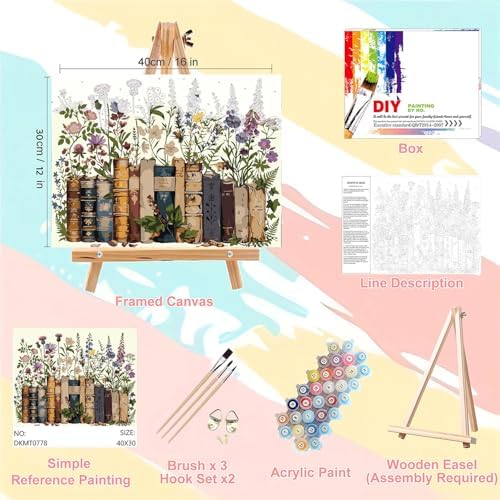 Book Paint by Numbers for Adults with Framed Canvas - with Wooden Easel