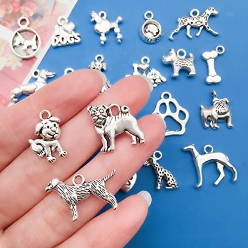 WOCRAFT 120pcs Antique Silver Dog Charm for Jewelry Making Alloy Pet Dog Puppy Charms for DIY Crafts (SN009)