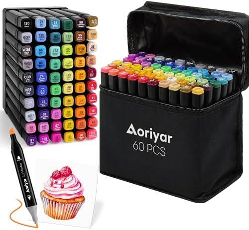 Alcohol Markers Dual Tip Art - 60 Colors Marker Set | Adult Brush Tip Drawing Pens, Artist Coloring Alcohol Based Art Markers Chisel Tip Double Sided Marker School Painting Gift