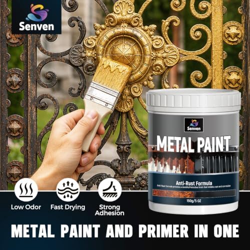 Gold Metal Paint, Gold Paint for Metal, Anti Rust Enamel Multi Surface Acrylic Gold Paints Refinishing Kit for Metals, Gate, Fence, Railing, Craft, Wood, Walls, High Heat Resistant 5.3oz