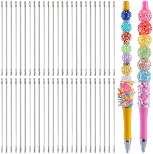 50PCS Beadable Pen Extender Rods, 72mm Beaded Metal Rods, Silver