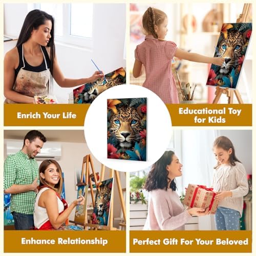Bowetile Framed Paint by Numbers Cheetah Kit for Adults, Adults' Paint-by-Number Kits on Canvas, Painting by Numbers Flowers, Acrylic Number Painting Gifts for Home Wall Decor, 8x12in