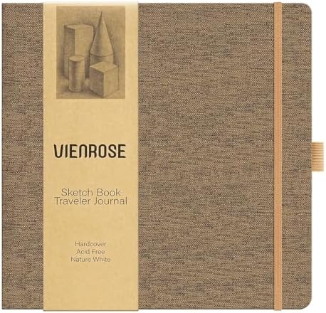Vienrose 8.3"x8.3" Sketch Books, Linen Cover Sketching Book with Acid-Free Paper, 111lb/180gsm Drawing Pad for Kids, Beginners & Professionals, Art Supplies for Adults & Students(Brown, 60 Sheets)