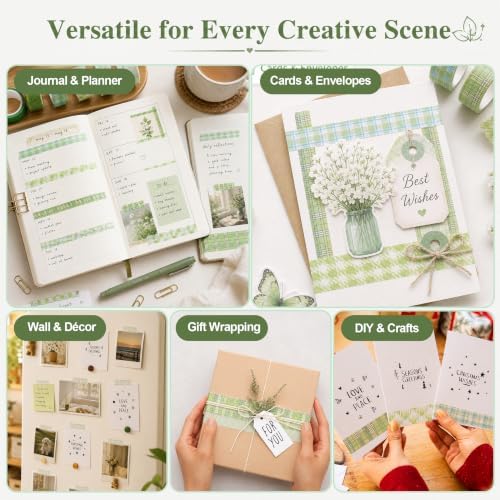 12 Rolls Washi Tape Set, Fresh Matcha Green Decorative Tape,Assorted Styles