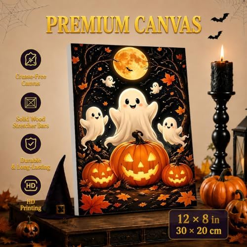 Halloween Paint by Numbers Kit for Kids 6-8-12 with Frame Easel 8x12 inch