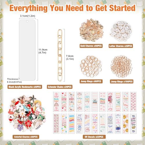 388 Pcs Bow Acrylic Bookmark Blanks(2mm) Thicken 20 DIY Bookmark Making 22 Bow UV DTF Sticker 126 Charms 20 Extender Chains and 200 Jump Ring Suitable for DIY Crafts Gifts