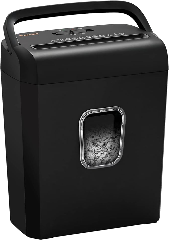 Bonsaii 6-Sheet Micro Cut Paper Shredder for Home, High Security Level P-4 | Small Office Use, Shreds Credit Cards, Staples & Paper Clips, 3.4 Gal Transparent Window Wastebasket, Black, C234-A