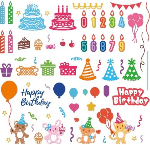 EVERJOYCRAFT 5 Pack 40 Styles Happy Birthday Metal Cutting Dies Cuts for Card Making Candles Balloon Cake Carbon Steel Die Cuts Stencils for DIY Scrapbooking Embossing Paper Crafts Decor