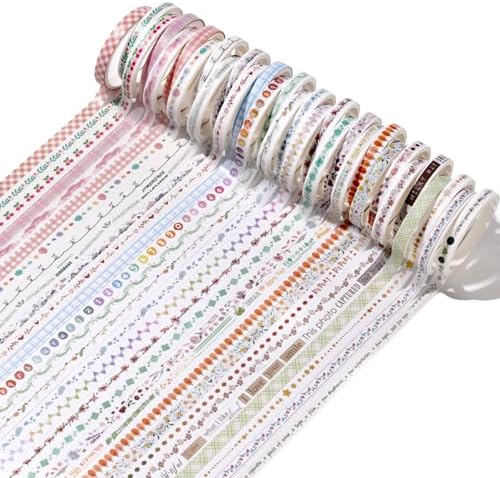 EORTA 30 Rolls Pastel Floral Washi Tape Set, Thin 5mm Skinny Masking Tape (0.19 Inch Wide), Decorative Planner Tape for Scrapbooking, Journaling, Gift Wrapping & DIY Crafts, Soft Floral Planner Set