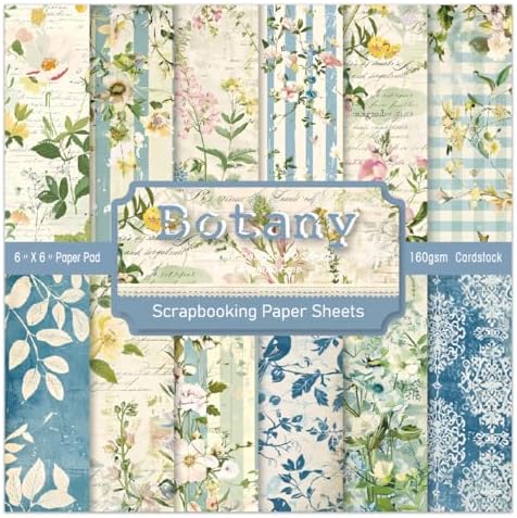 Floral Patterned Scrapbook Paper Pad - 24 Sheets 6x6 in Plant Designed Decorative Decoupage Folded Card Material Gift Wrapping Planners Junk Journal Supplies DIY Crafts Photo Album