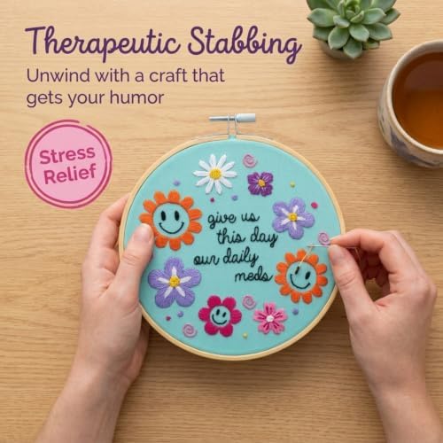 FUNATIC Give Us This Day Our Daily Meds Funny Embroidery Kit for Adults