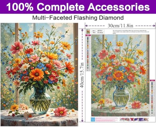 Diamond Art Kits for Adults, Flowers Diamond Art Painting Kits for Adults
