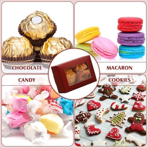Zonon 60 Pcs Soap Boxes for Homemade Packaging, Mini Kraft Boxes with Window for Bakery Candy Soap Making Gift Packaging, 3.7x2.6x1.4 Inch (Burgundy)