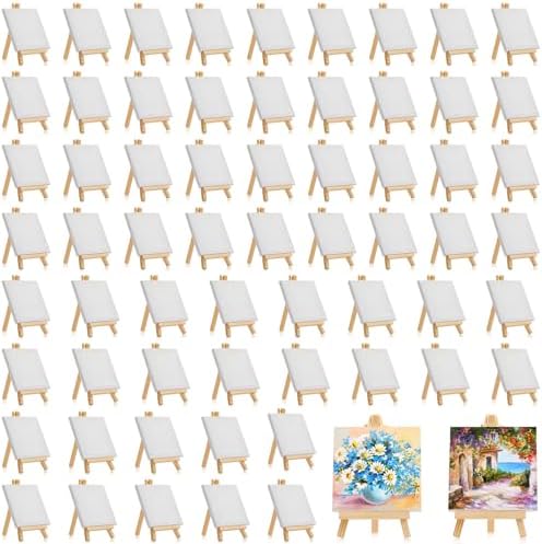 Mimorou 32 Pack Mini Canvas with Easel for Painting Wood, 4 x 4 Inch