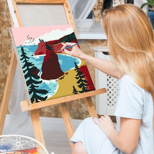 Bowetile Framed Paint by Numbers Landscape Kit for Adults, Adults' Paint-by-Number Kits on Canvas, Painting by Numbers, DIY Acrylic Number Painting for Home Wall Decor, 8x8in
