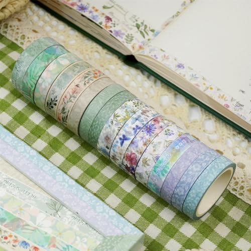 Floral Washi Tape 16 Rolls,Flower Spring Decorative Paper Sticker