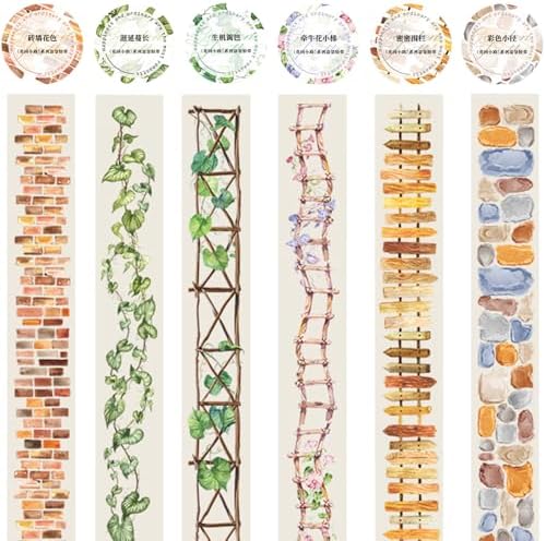 Landscape PET Tape Aesthetic Washi Tape Set Scrapbook Supplies Garden Path Fence Decorative Tape Green Plants Brick Wall Washi Tape Stickers Decorative Collage PET Stickers For Journaling Supplies