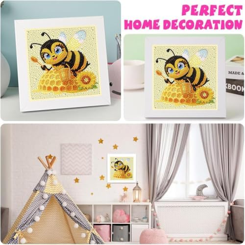 Bee Diamond Art Painting Kits for Kids with Frame Ages 4-8-12 (7x7 inch)