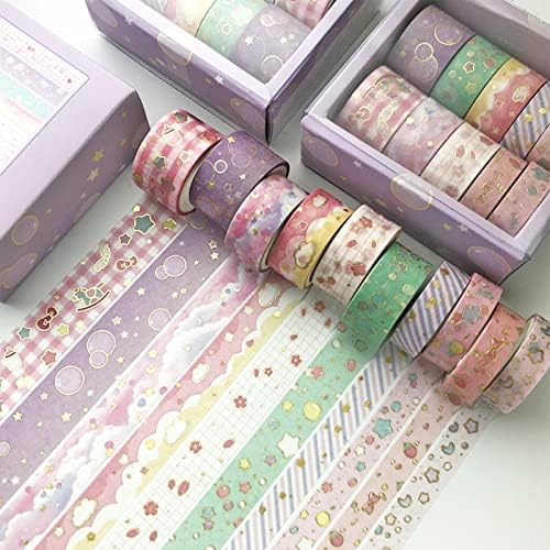 Creative Washi Tape Set 10 Rolls Gold Foil Print Decorative Masking Tapes for Arts, DIY Crafts, Journals, Planners, Scrapbook, Wrapping (Cute Sweety)