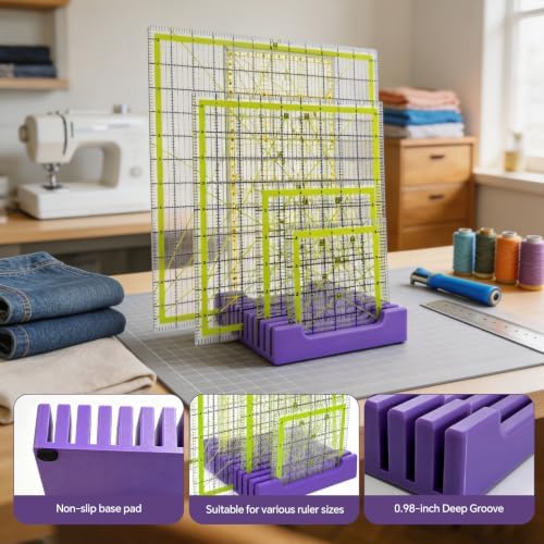 12 Slot Quilting Ruler Holder Sewing Ruler Holder Organizer for Quilting,Storage Rack for Quilting Rulers(Purple)