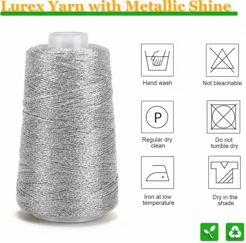 Metallic Crochet Thread, 80g Lurex Yarn for Charms (Sliver)