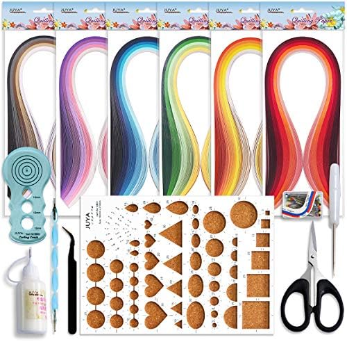 JUYA Paper Quilling Kit 30 Colors 600 Strips 8 Tools, Glue, Blue Set, 3mm