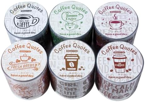 Alideco 6pcs Decorative Adhesive Tapes Vintage Coffee English Collage PET Tape Great for Bullet Journal Supplies, Arts, Scrapbook, DIY Crafts, Planners (kafeiyulu)