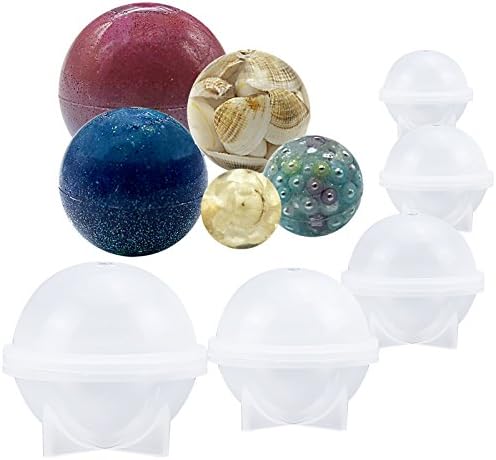 Funshowcase Sphere Round Silicone Mold for Resin Epoxy, Jewelry Making, Candle Wax, Homemade Soap, Bath Bomb 5-Piece Set