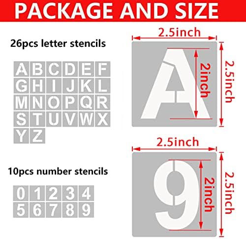 YEAJON 2.5 Inch Letter Stencils and Numbers, 36 Pcs Alphabet Art Craft Stencils, Reusable Plastic Templates for Wood, Wall, Fabric, Rock, Signage, DIY Art Projects